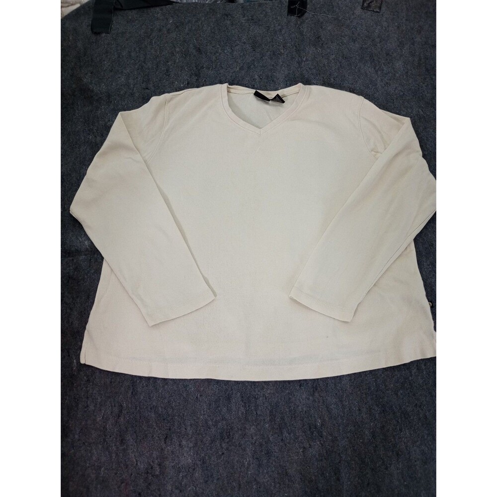 Guide Series Women’s 2XL Ivory Cream V-Neck Long Sleeve T-Shirt 100% Cotton Soft